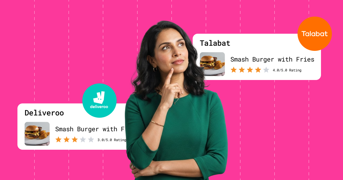 Restaurant owner comparing her Talabat and Deliveroo listings and their star ratings